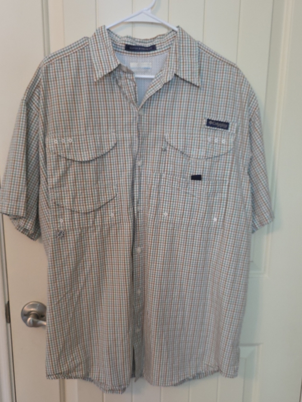 Columbia Short-Sleeve Plaid PFG Button-Down Shirt Size Large